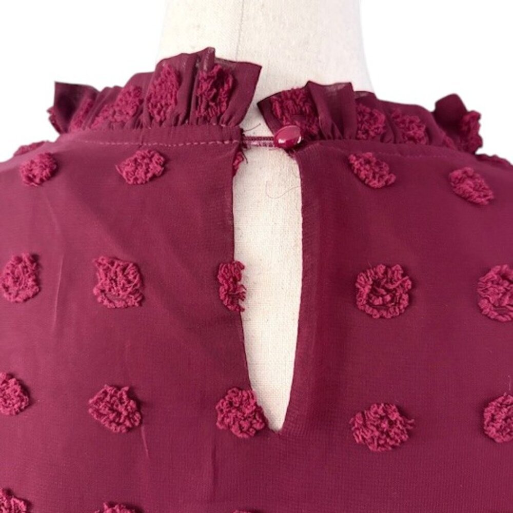 Adibosy Burgundy Ruffle Mock Neck Chiffon Lined Mini Dress Long Sleeve Plus 2XL - Picture 12 of 14